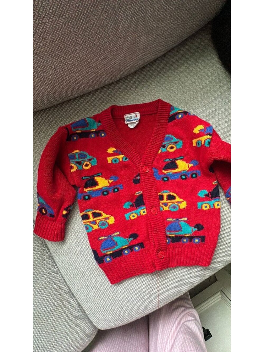 Vintage Great Lakes helicopter cars cardigan 2t